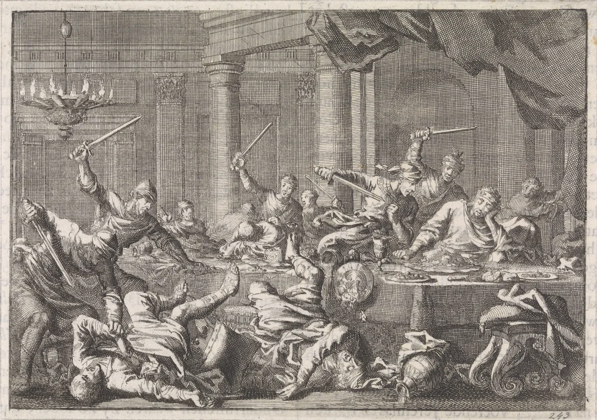 Godolia door Ismaël vermoord by Jan Luyken, print, 1704