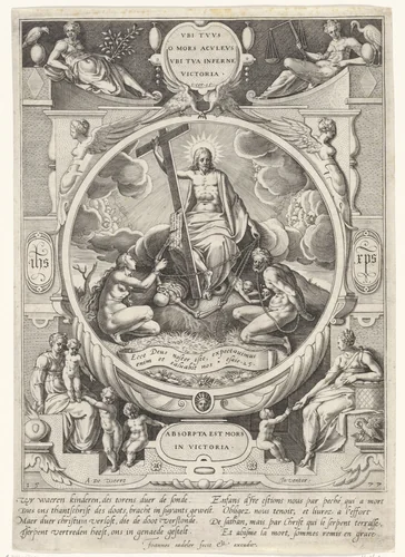 Christus als overwinnaar van de dood en de zonde by Unknown, print, 1577