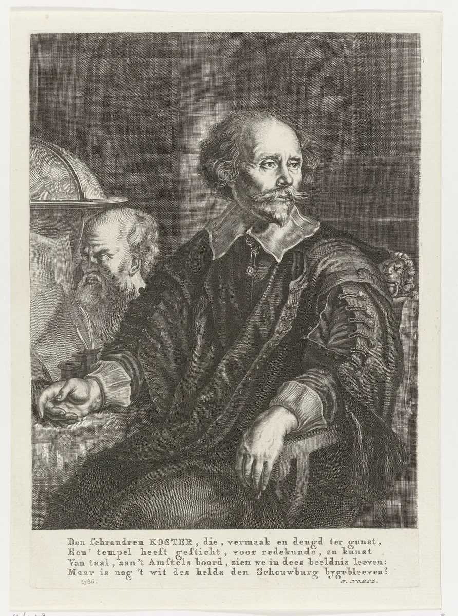 Portret van Samuel Coster by Reinier van Persijn, print, 1623-1668