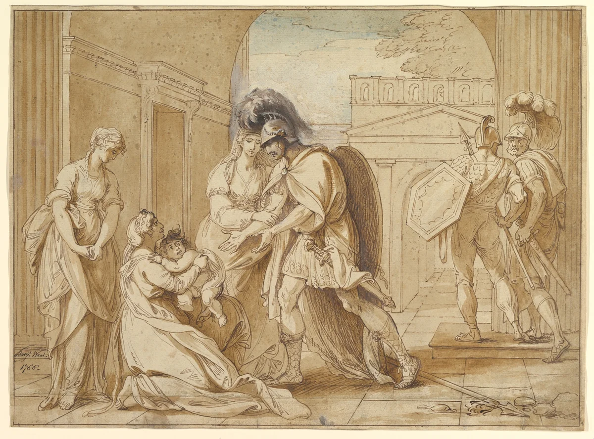 Hector taking leave of Andromache: the Fright of Astyanax by Benjamin West, drawing, 1766
