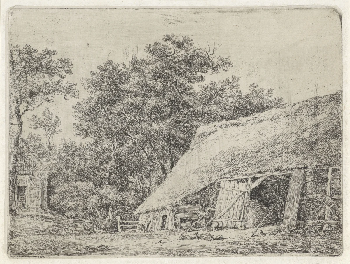 Boerenschuur by Adrianus Serné, print, 1783-1853