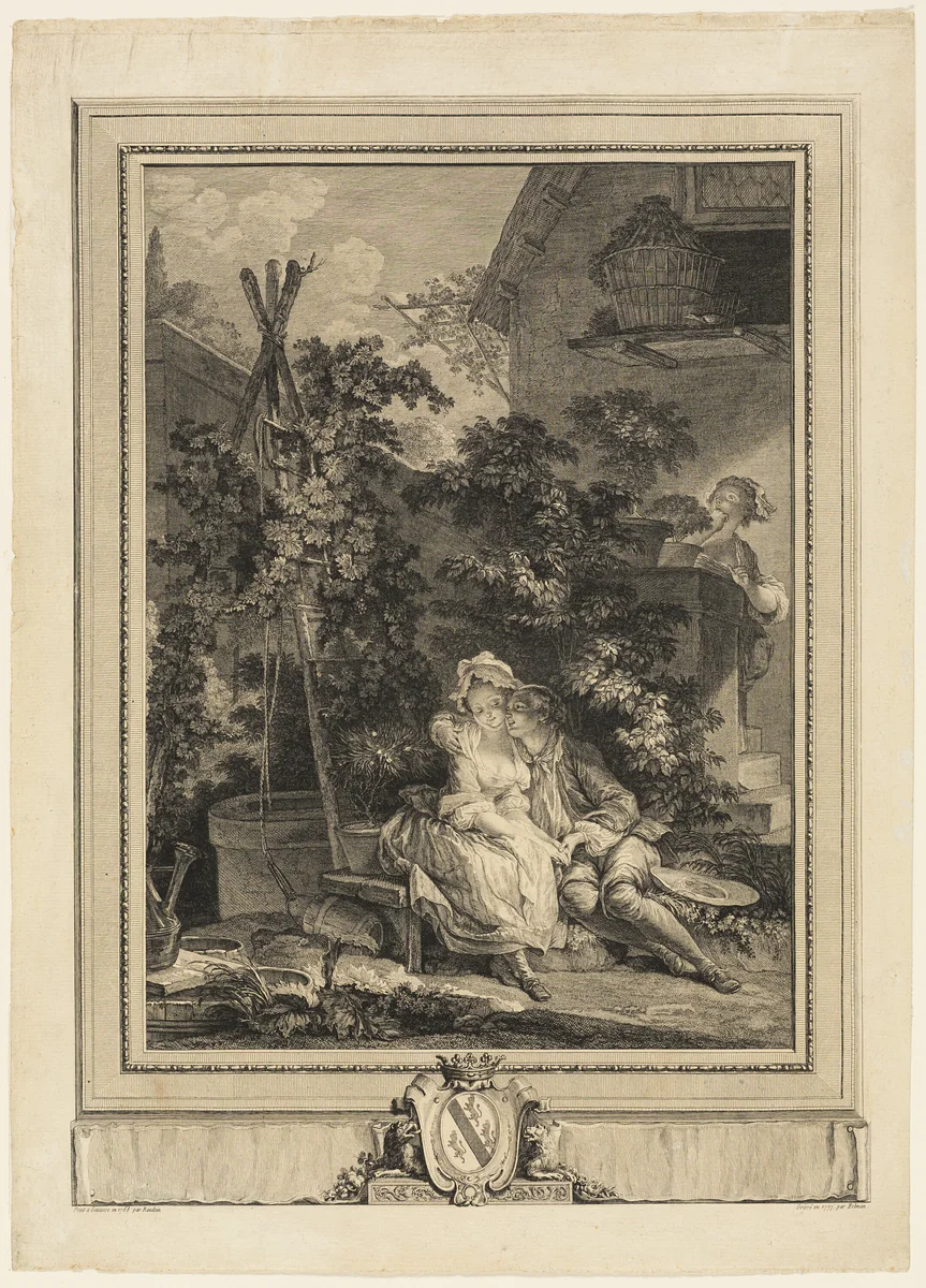 The Amorous Gardener by Isidor-Stanislas Helman, print, 1777
