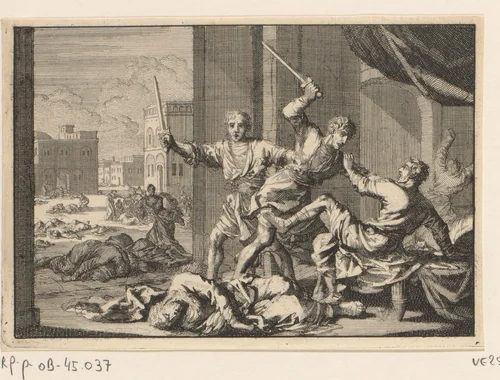Simeon en Levi doden de Sichemieten by Jan Luyken, print, 1703