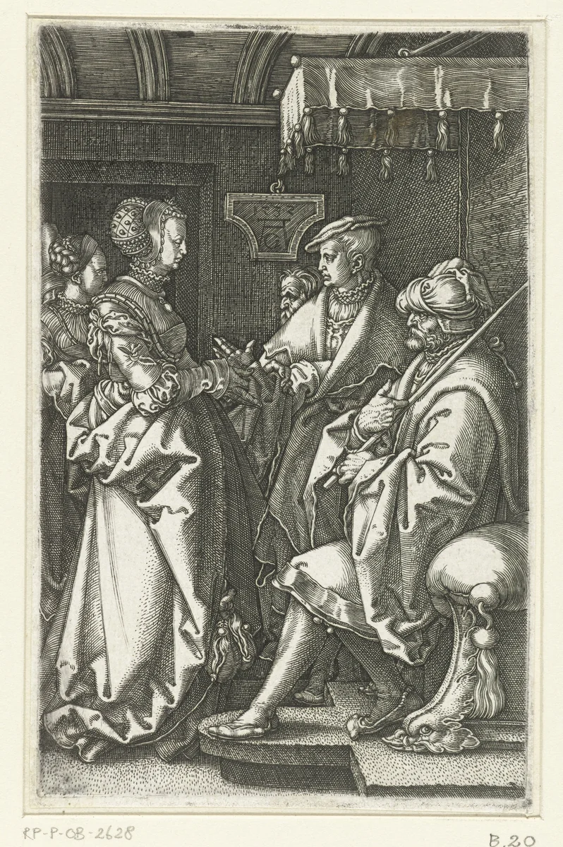 De vrouw van Potifar beschuldigt Jozef by Unknown, print, 1532