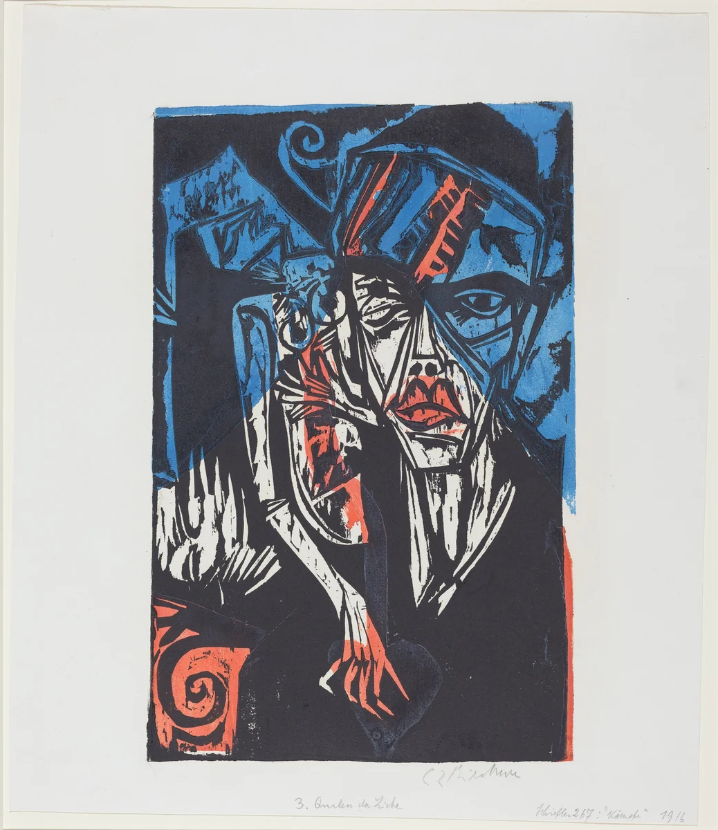 Peter Schlemihls wundersame Geschichte: Kämpfe. Qualen der Liebe (Peter Schlemihl's Wondrous Story: Battles. The Agonies of Love) by Ernst Ludwig Kirchner, print, 1915