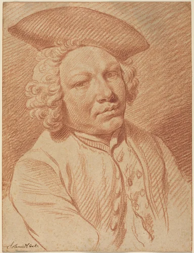 Portrait of a Man in a Tricorn Hat by Georg Friedrich Schmidt, drawing, 1712-1775