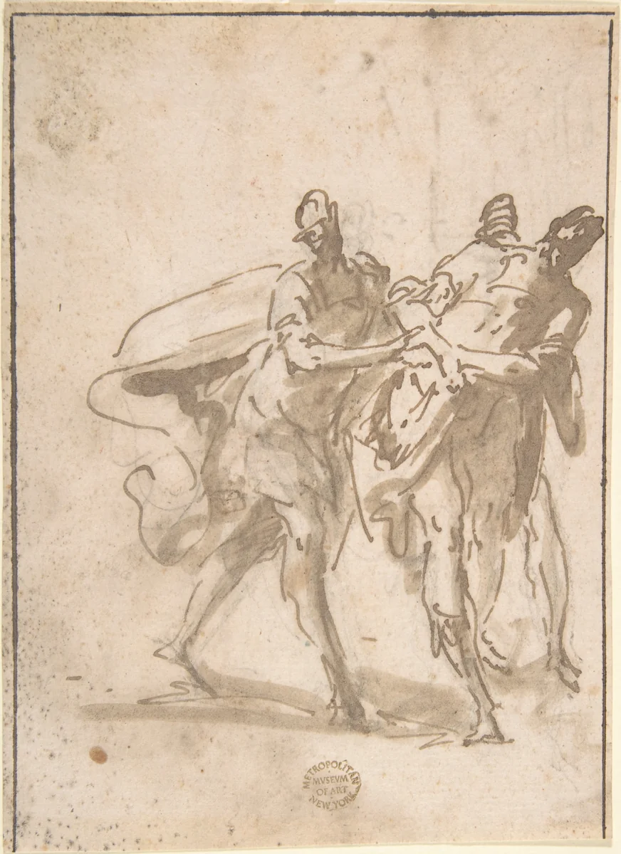 Three Figures (recto); Sketches of Kneeling Figures and Putti (verso) by Domenico Mondo, drawing, 1760-1806