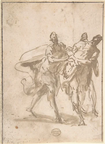 Three Figures (recto); Sketches of Kneeling Figures and Putti (verso) by Domenico Mondo, drawing, 1760-1806