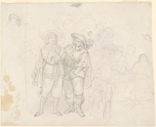Two Cavaliers [recto] by Emanuel Leutze, drawing, 1845-1865
