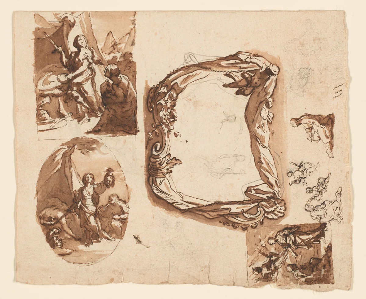 Judith and Holofernes and Other Studies (recto); Diana and Endymion (verso) by Giuseppe Nicola Nasini, artwork, 1713-1723