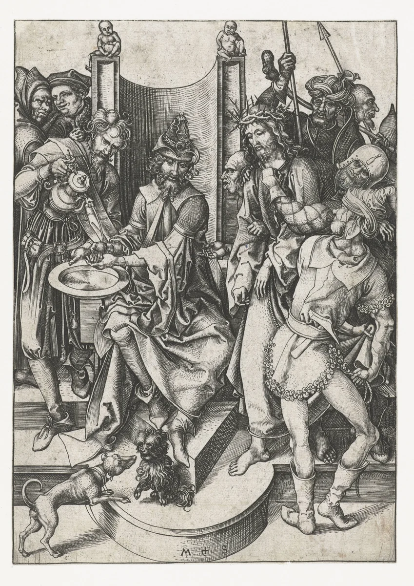 Christus voor Pilatus by Unknown, print, 1470-1491