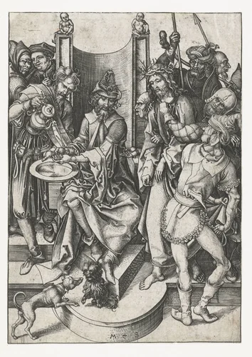 Christus voor Pilatus by Unknown, print, 1470-1491