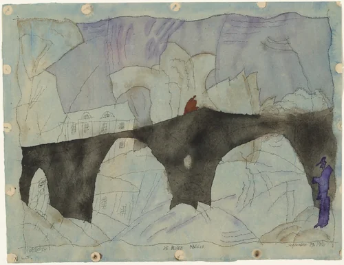 Two Anglers (recto); The Stern Bridge (verso) by Lyonel Feininger, drawing, 1916