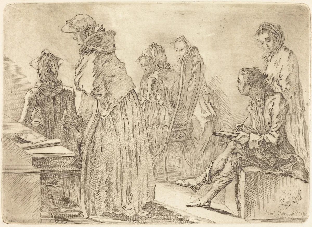 Party with Six Ladies and the Artist by Daniel Nikolaus Chodowiecki, print, 1758