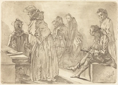 Party with Six Ladies and the Artist by Daniel Nikolaus Chodowiecki, print, 1758