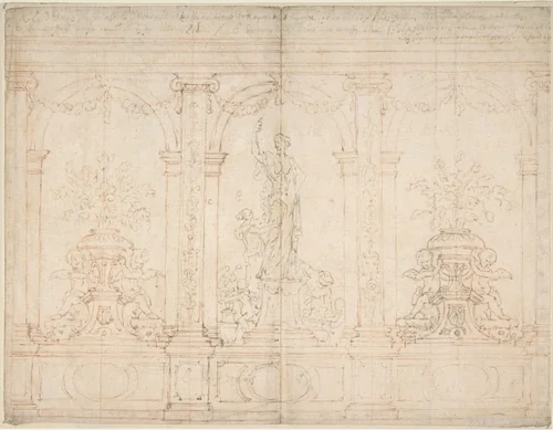 Wall Elevation with Three Arches by anonymous, drawing, 1700-1799