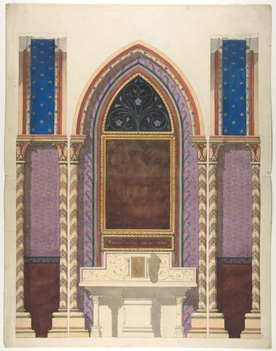 Elevation of a design for an altar and painted wall decoration by Jules-Edmond-Charles Lachaise, drawing, 1845-1900