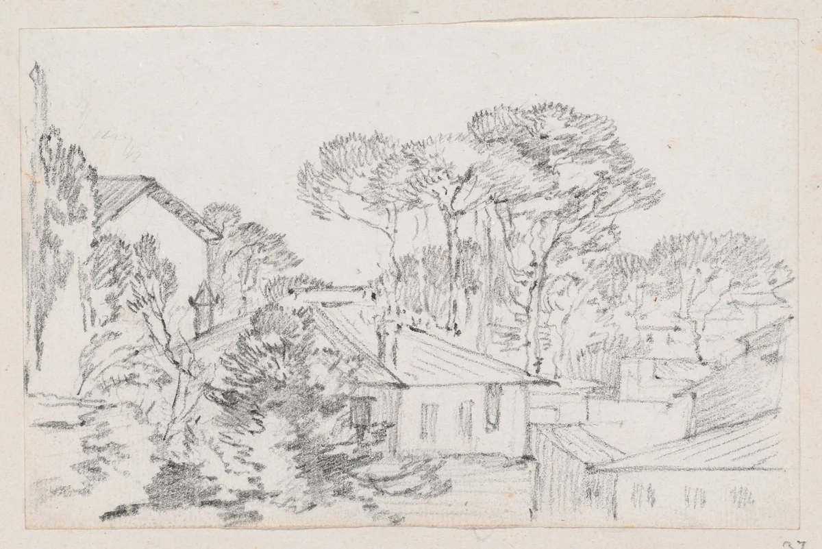 Rooftops and Umbrella Pines by Joseph-Marie Vien, drawing, 1744-1750