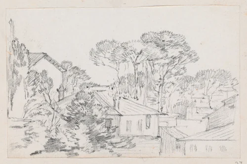 Rooftops and Umbrella Pines by Joseph-Marie Vien, drawing, 1744-1750