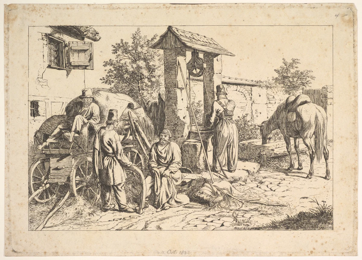 Cossack at the Well by Johann Christoph Erhard, print, 1815