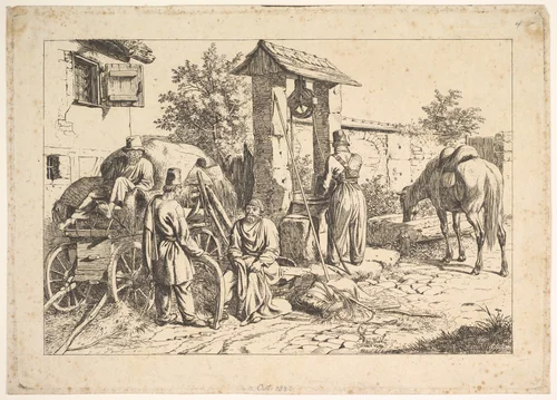 Cossack at the Well by Johann Christoph Erhard, print, 1815