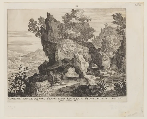 Rocky Landscape with St. Jerome by Aegidius Sadeler Jan Brueghel, print, 1590-1620