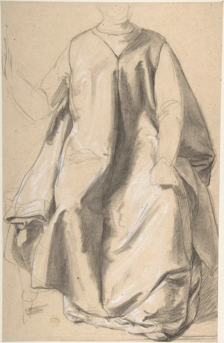 Figure in a Long Robe, Seated by Romain Cazes, drawing, 1828-1881