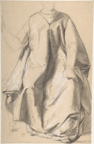 Figure in a Long Robe, Seated by Romain Cazes, drawing, 1828-1881