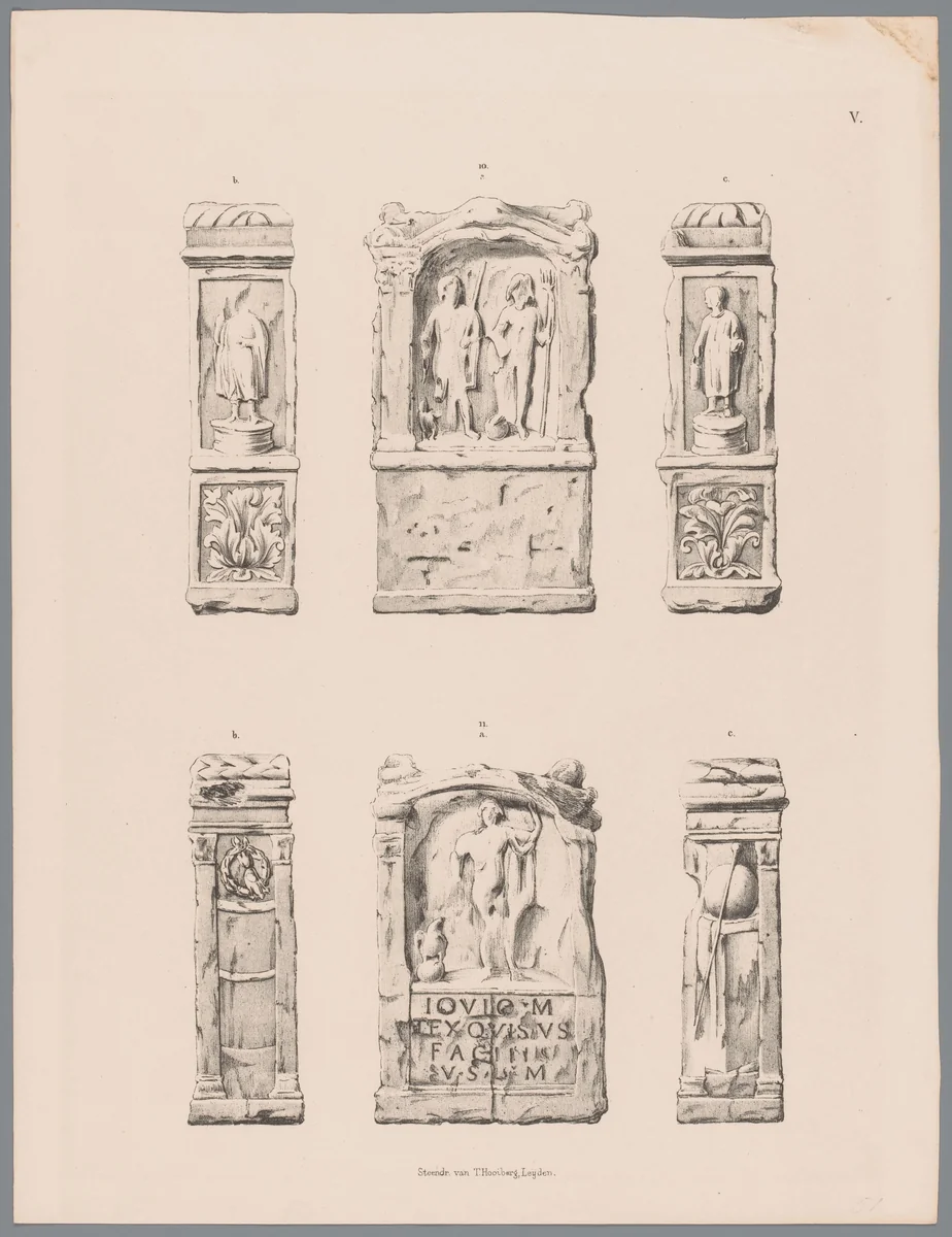 Twee Romeinse altaren, pl. V by Tiemen Hooiberg, print, 1843-1845