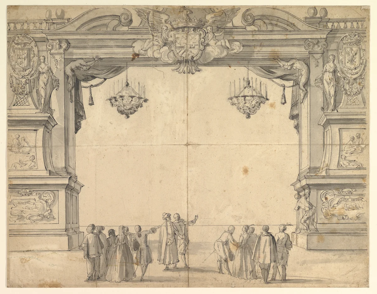 Proscenium Arch of a Court Theater by anonymous, drawing, 1700-1799