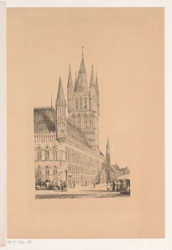 Lakenhalle van Ieper by Cornelis Springer, print, 1862