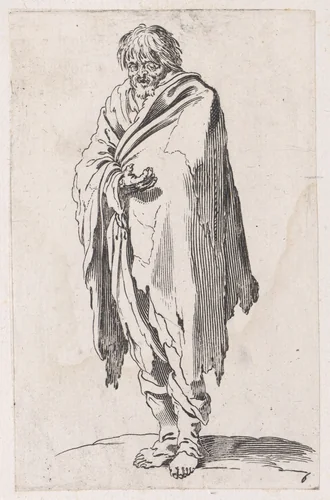 Reverse Copy of Le Mendiant a la Tête Découverte et aux Pieds Nus (The Beggar with Bare Head and Feet), from Les Gueux suite appelée aussi Les Mendiants, Les Baroni, ou Les Barons (The Beggars, also called the Barons) by anonymous, print, 1625-1700