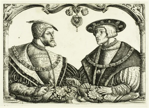 Emperors Charles V and Ferdinand I by Conrad Baur, print, 1517-1530