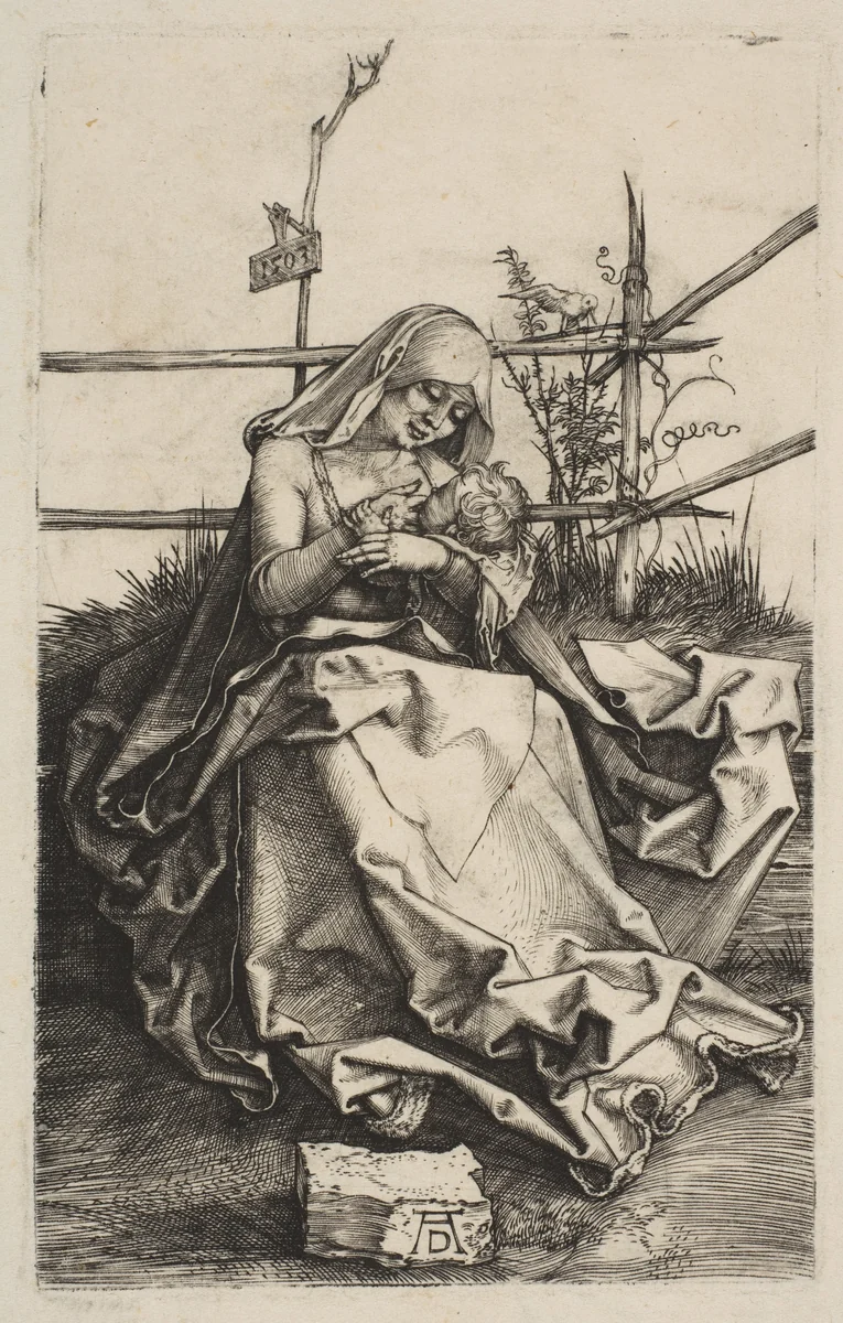 Virgin and Child on a Grassy Bench by Albrecht Dürer, print, 1503