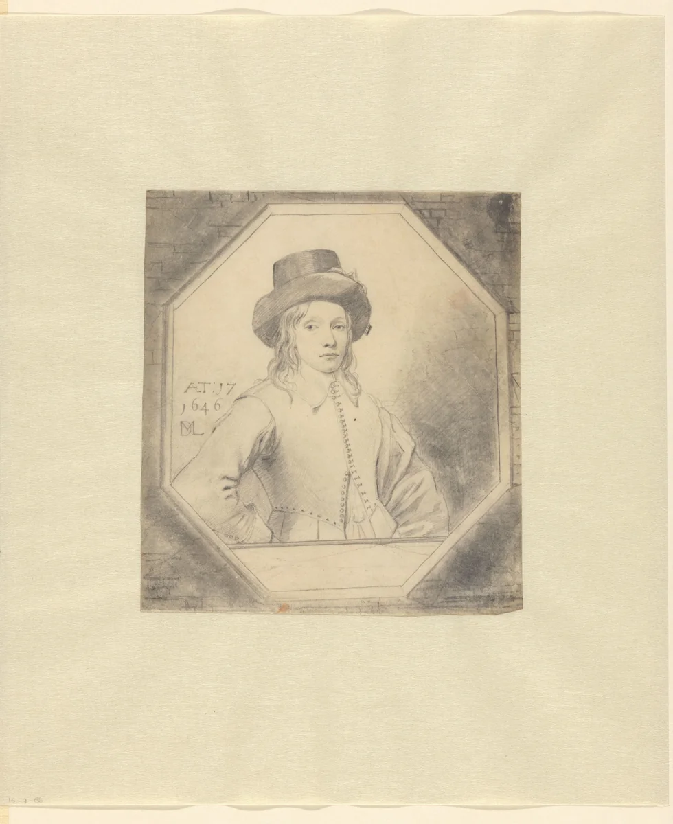 Portret van een jongen op 17-jarige leeftijd by Michiel D.van Limborch, drawing, 1646