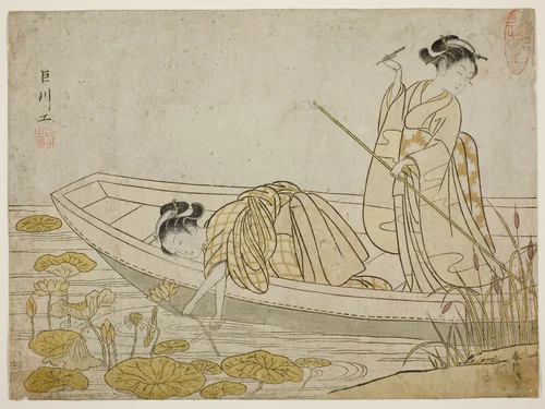 Gathering Lotus Flowers by Suzuki Harunobu (鈴木春信), print, 1765