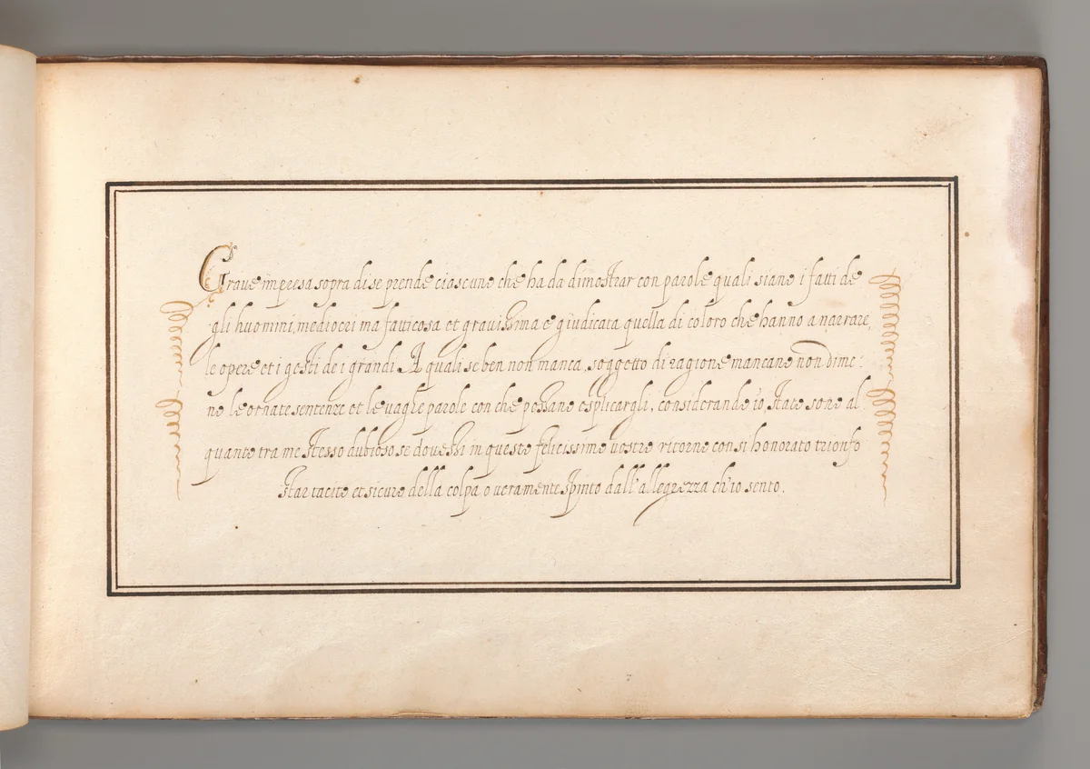 Calligraphic Exercise in Italian by anonymous, book, 1600-1625
