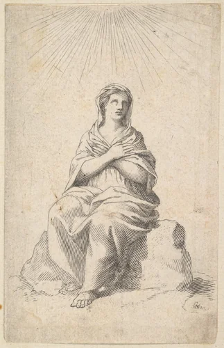 Seated Woman, Arms Crossed in Prayer by Claude Mellan, print, 1600-1688