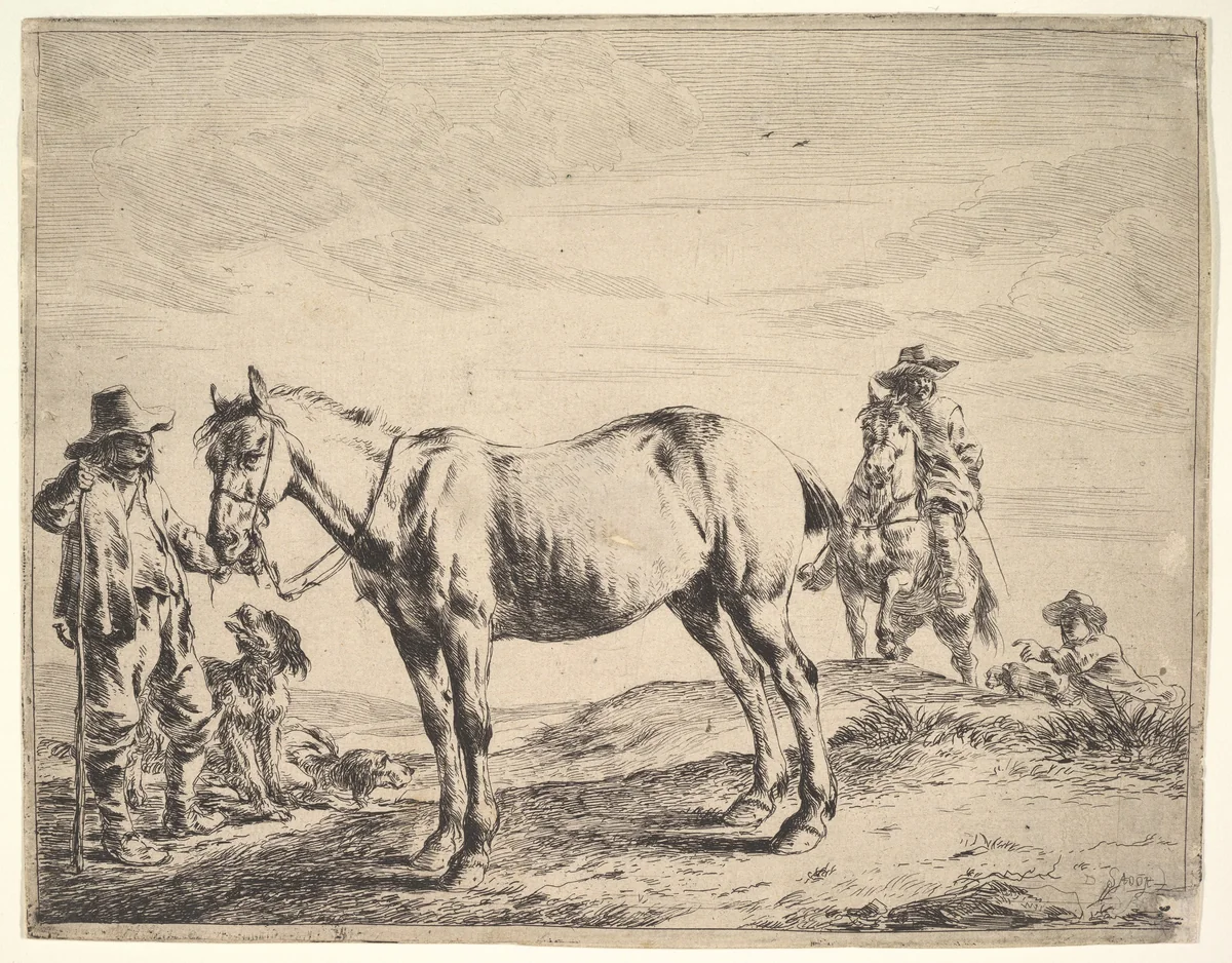 Man Holding a Horse by the Bridle, from "The Horses" by Dirck Stoop, print, 1610-1686