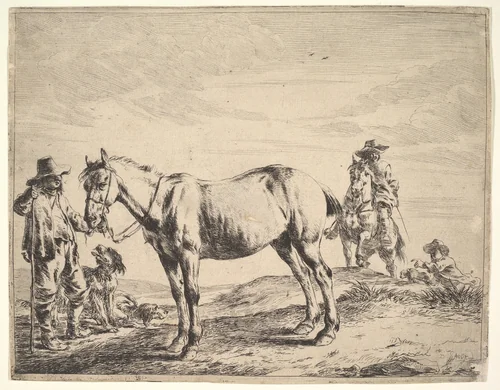 Man Holding a Horse by the Bridle, from "The Horses" by Dirck Stoop, print, 1610-1686