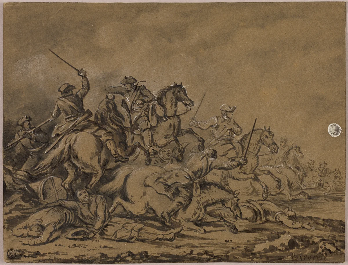 Cavalry Skirmish by Guillaume Courtois, painting, 1800-1899