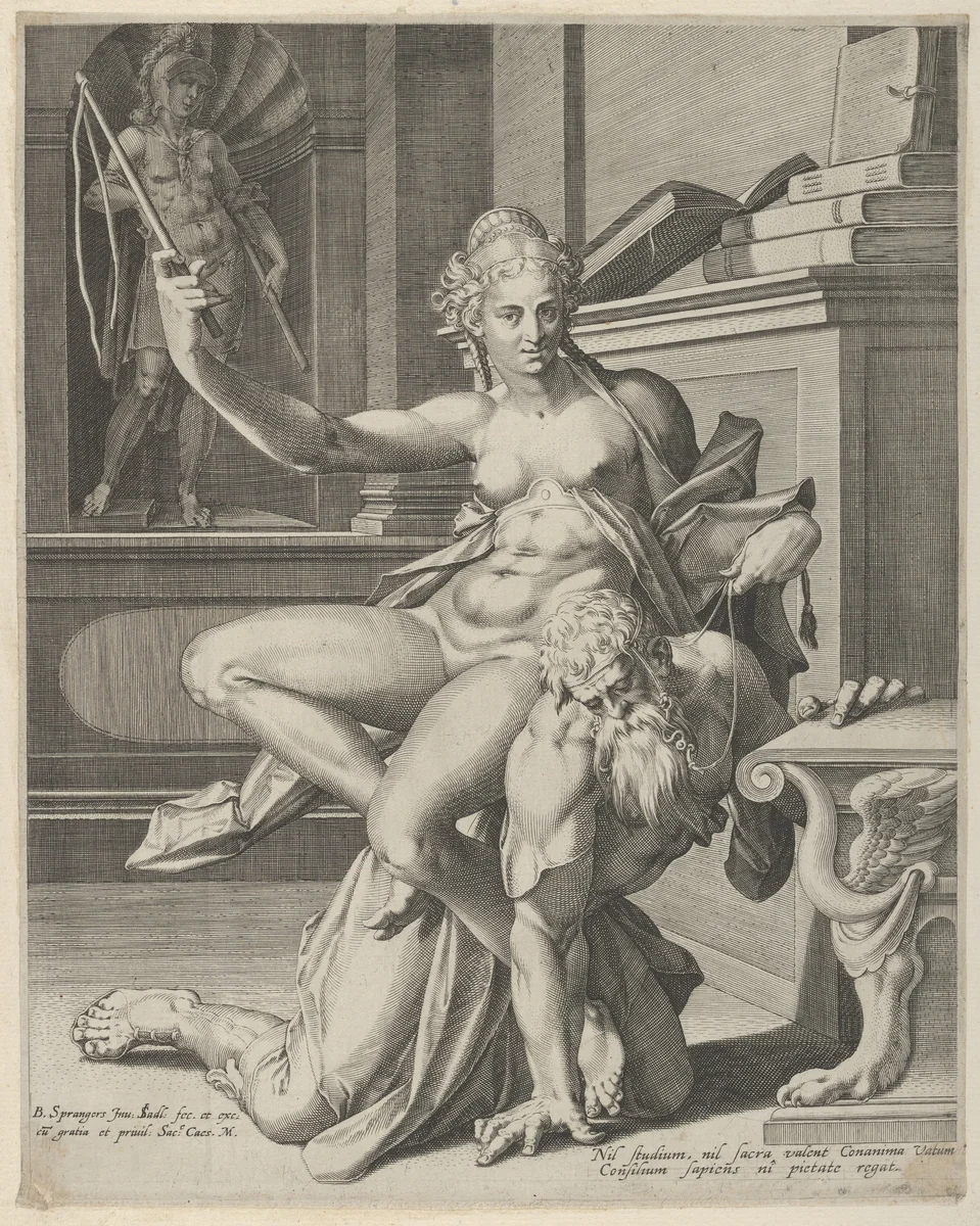 Phyllis and Aristotle by Johann Sadeler I, print, 1560-1628