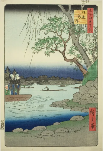 Oumayagashi, from the series "One Hundred Famous Views of Edo (Meisho Edo hyakkei)" by Utagawa Hiroshige (歌川広重), print, 1857