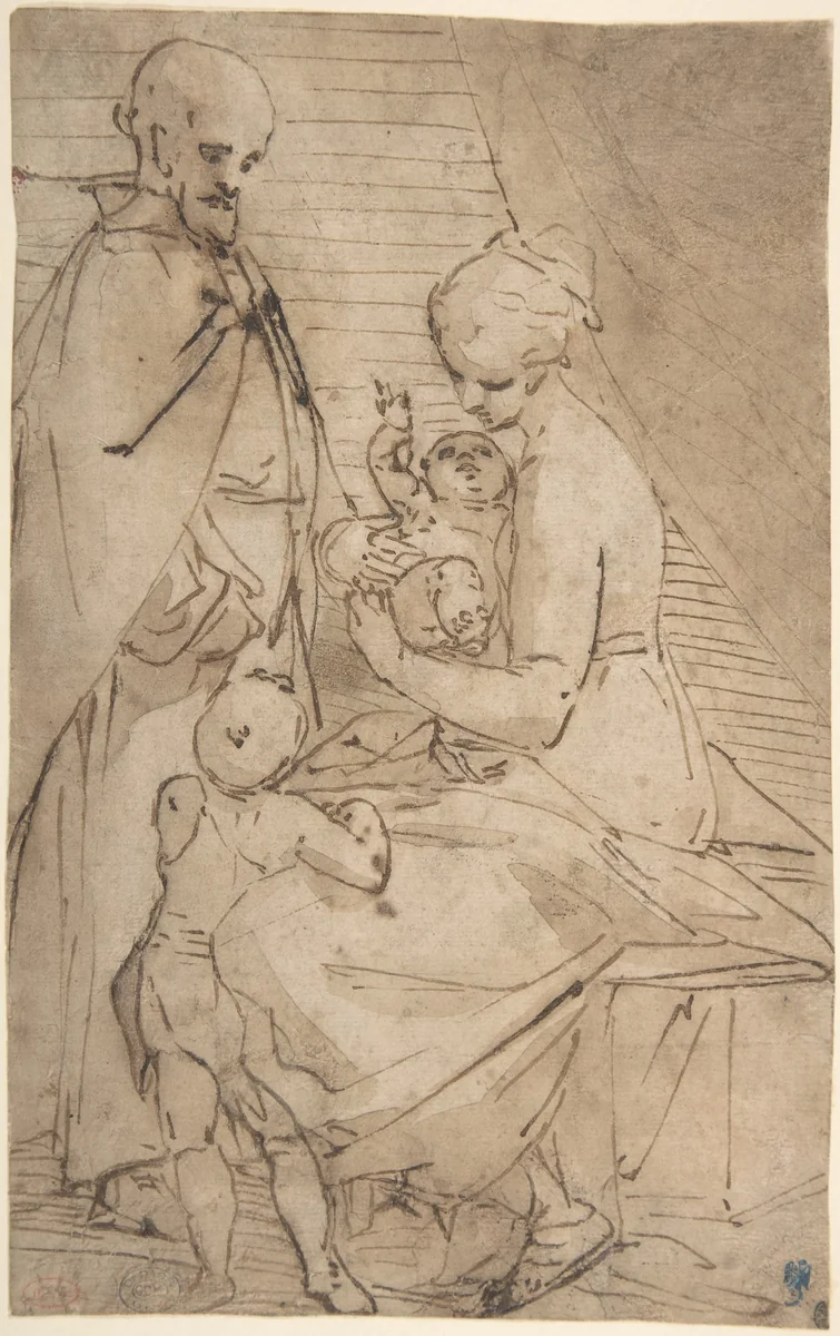 The Holy Family with the Infant Baptist by Luca Cambiaso, drawing, 1527-1585