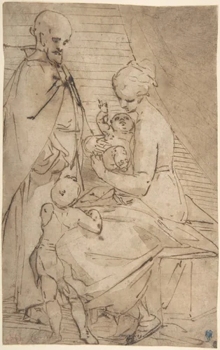 The Holy Family with the Infant Baptist by Luca Cambiaso, drawing, 1527-1585