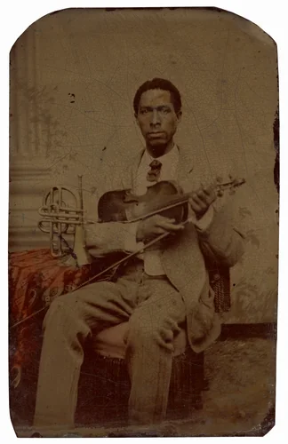 Portrait of a Man with a Violin and Horn by John W. Walden, photograph, 1875-1885