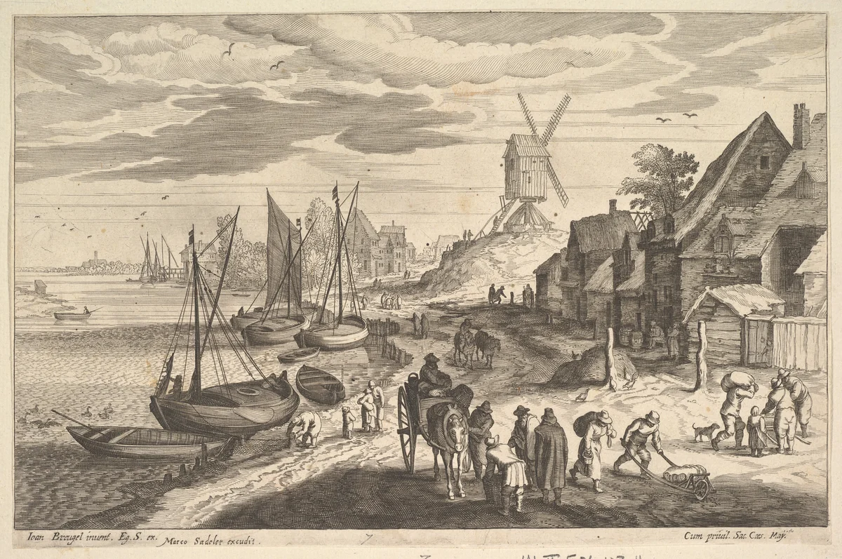 Coast Scene with a Windmill by Aegidius Sadeler II, print, 1565-1629
