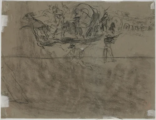 Skirmish Involving a Wagon Train [verso] by Winslow Homer, drawing, 1864