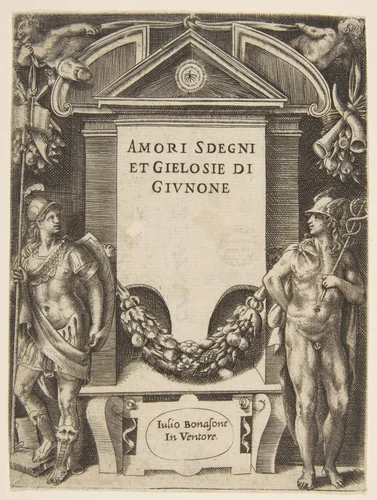 Title plate to "Loves, Rages and Jealousies of Juno" by Giulio Bonasone, print, 1531-1576