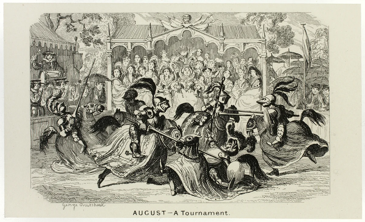 August - A Tournament from George Cruikshank's Steel Etchings to The Comic Almanacks: 1835-1853 by George Cruikshank, print, 1840